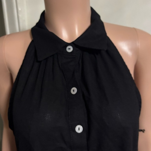 NWT NICOLE MILLER NEW YORK Linen Blend Black Halter Button-Down Midi Dress - Picture 7 of 11